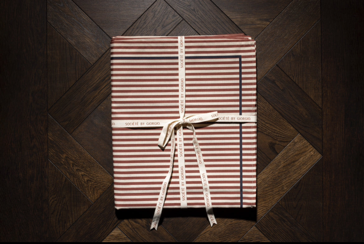 Red Pinstripe Tablecloth - 8-10 seater