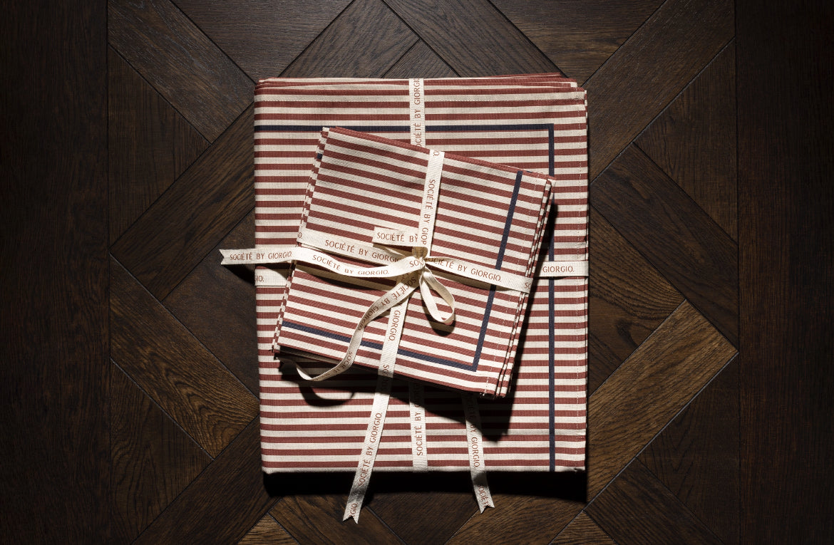Red Pinstripe Tablecloth - 8-10 seater
