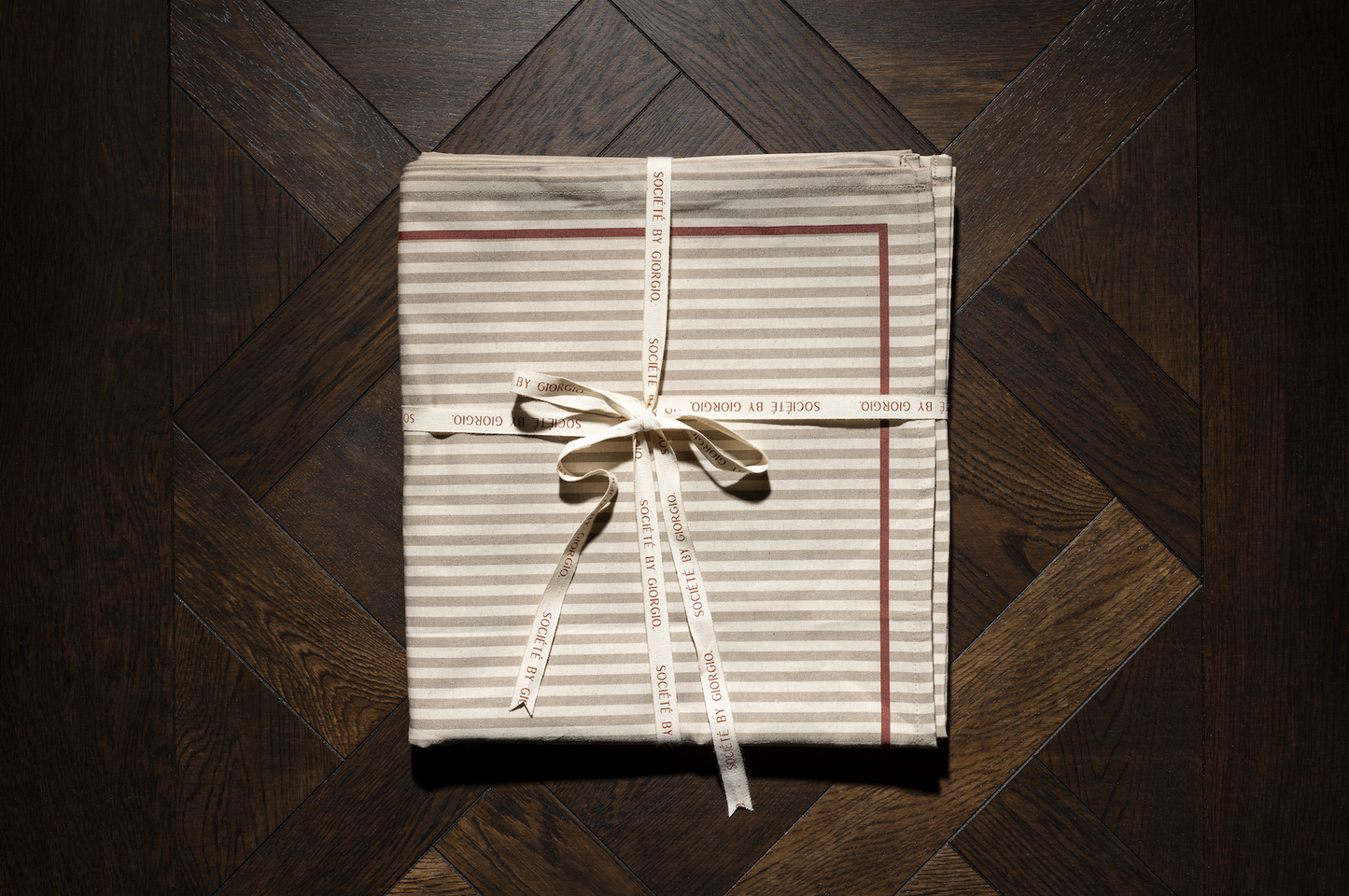 Olive Pinstripe Tablecloth - 10-12 seater